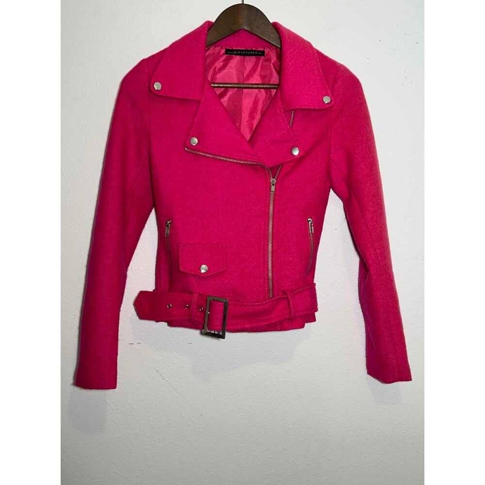 Signature 8 Hot Pink Biker Jacket Zipper Pockets Women Size S (Closer to XS)